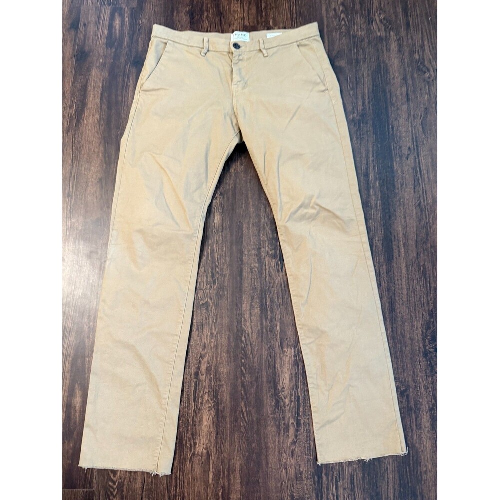 FRAME L'Homme Skinny Chino Khaki Pants Raw Hem Men's 34 (36x32*) Brown Casual